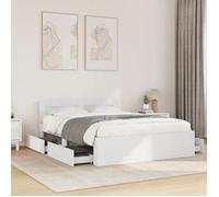 BONNIE®Lit en bois Lit double:120x190 cm, Cadre de lit avec tête de lit sans matelas blanc neuf50366