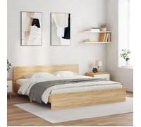 BONNIE®Lit en bois Lit double:180x200 cm, Cadre de lit avec LED sans matelas chêne sonoma neuf49012