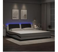 BONNIE®Lit en bois Lit double:200x200 cm ,Cadre de lit avec LED sans matelas blanc et noir neuf59687
