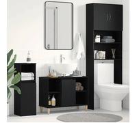BONNIE®Noir Armoire WC/armoire de lavabo - Design peu encombrant, Meuble sous-évier Chêne noir 80x33x60 cm,bois d'ingénierie