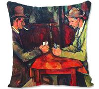 BONNIU Housse Coussin Decoratif 45X45 cm Protège Oreiller Velours Zippé Portrait Impressionnistes Art Deco - Cezanne - Joueurs Cartes CE082