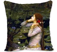 BONNIU Housse Coussin Decoratif 45X45 cm Protège Oreiller Velours Zippé Portraits Femmes Préraphaélites Art Deco - Waterhouse - Ophélie JW056