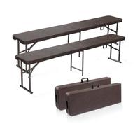Bonnlo Banc de Jardin, Bancs Pliable 180 cm, Banc Exterieur Jardin en Plastique, pour Camping, Fête, Pique-Nique (2, Marron)