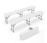 Bonnlo Banc de Jardin, Lot de 2 Bancs Pliable 180 cm, Banc Exterieur Jardin en Plastique, pour Camping, Fête, Pique-Nique (2, Blanc)