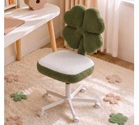 Bonnlo Chaise Bureau sans Accoudoirs, Chaise Coiffeuse en Forme de Trèfle à 4 Feuilles, Chaise Pivotante Réglable, Fauteuil de Bureau pour Salon, Chambre, Bureau, en Polaire Bouclé, Vert Foncé&Blanc