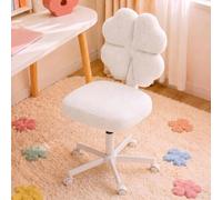 Bonnlo Chaise Bureau sans Accoudoirs, Chaise Coiffeuse en Forme de Trèfle à 4 Feuilles, Chaise Pivotante Réglable, Fauteuil de Bureau pour Salon, Chambre, Bureau, Tissu Polaire Bou lanc