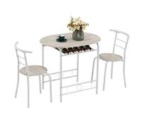 Bonnlo Ensemble de Table à Manger avec 2 Chaises en Fer, Table avec Porte-Bouteilles, pour Petit Espace, Plateau Ovale, Idéal pour Salle à Manger/Jardin/Patio/Balcon (Chêne Clair)