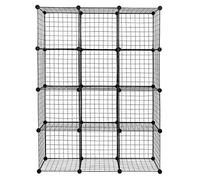 Bonnlo Étagère Cube en Grille, Étagère de Rangement à 12 Compartiments, Meuble en illustres métallique, Placard, Noir, 107 x 37 x 140 cm