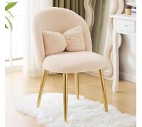 Bonnlo Fauteuil Relax, Chaise Coiffeuse, Fauteuil avec Coussin Nœud, Dossier Incurvé sans Accoudoirs, pour Salon, Bureau, Chambre, en Peluche Lapin/Teddy, 55 x 48 x 78.5 cm (Kaki)