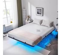 Bonnlo Lit Flottant avec Éclairage LED, Sommier Métal avec Multiprise, Cadre de Lit Métallique avec l'espace de Rangement, Structure Stable, Noir (180 x 200)