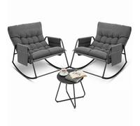 Bonnlo Salon de Jardin Exterieur 2 Personnes, Ensemble Fauteuil Salon a Bascule et Table Basse, Meuble Exterieur avec Coussin Épais Amovible pour Balcon/Terrasse, Gris