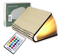 BONNYCO Lampe Livre Led Pliante en Bois avec Télécommande, 16 Couleurs et Minuterie. Livre Lumineux Decoration Chambre, Maison, Bureau. Lampe Lumio Gadget, Idee Cadeau Noel Anniversaire Femme Homme