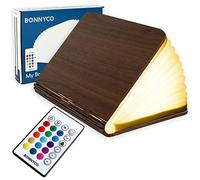 BONNYCO Lampe Livre Led Pliante en Bois avec Télécommande, 16 Couleurs et Minuterie. Livre Lumineux Decoration Chambre, Maison, Bureau. Lampe Lumio Gadget, Idee Cadeau Noel Anniversaire Femme Homme