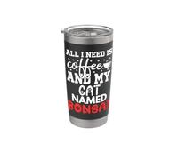 Bonsaï avec nom de chat - Cadeau « All I Need Is Coffee » Gobelet isotherme en acier inoxydable double paroi