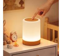 Bonsery Lampe de chevet LED tactile à intensité variable 5-100% Hellikot, 256 RGB & 3 modes, design bois, lampe de table sans fil avec USB-C, batterie, minuterie et fonction mémoire, lampe tactile
