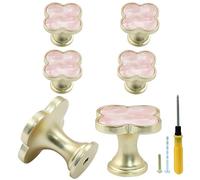 Bonsicoky Lot de 6 boutons et poignées à quatre feuilles pour tiroirs, boutons dorés pour armoire et commode, poignées décoratives pour placard de cuisine, rose
