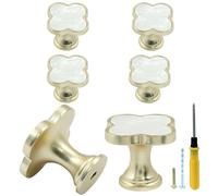 Bonsicoky Lot de 6 boutons et poignées à quatre feuilles pour tiroirs, boutons dorés pour armoire et commode, boutons de porte décoratifs pour meuble de cuisine, blanc