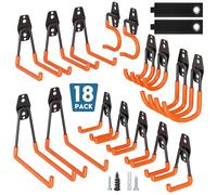 BONTEC crochets muraux robustes x18 orange, en acier avec revêtement antidérapant, supporte 502 kg sur mur en bois ou brique, rangement garage, crochet vélo mural, outils mural, installation facile