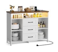 BonVache Buffet de Cuisine, Buffet avec Prise Électrique, Buffet Salon avec Espace de Rangement et Éclairage LED, 3 Tiroir&Éclairage LED, pour Salon,Cuisine,Salle à Manger,100×35×80cm