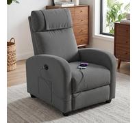 BonVache Fauteuil de relaxation, fauteuil TV, fauteuil de loisirs avec ports de charge USB et de type C, dossier réglable et repose-pieds, fauteuil individuel pour salon, chambre à coucher, bureau
