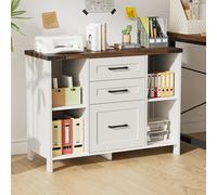 BonVache Meuble Rangement Bureau, 3 Tiroirs et 4 Étagères Ouvertes, Blanc | Caisson De Bureau Polyvalent, Meuble De Rangement Avec étagères réglables, Meuble Classeur Pour Dossiers Suspendus A4