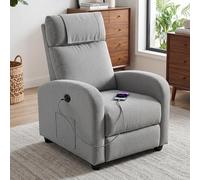 BonVoche Fauteuil Relax, Fauteuil Détente avec Ports de Chargement USB & Type-C, Dossier et Footstool Réglables, Siège Individuel pour Salon, Chambre, Bureau, Tissu Lin, Gris Clair