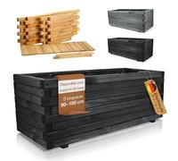 BOOGARDI Bac à plantes grand extérieur & intérieur avec feutre · 90cm de long noir · Jardinière rectangulaire en 10 tailles carré potager bois pour