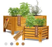 BOOGARDI | jardinière bois avec feutre | jardinière balcon 38x38x25cm brun clair | bac à plantes grand extérieur rectangulaire balcon terrasse