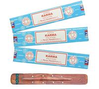 Booghe Nag Champa Lot de 3 bâtons d'encens avec porte-encens Booghe (Karma)