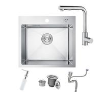 BoomHoze 55 x 45 cm Evier Cuisine Inox 1 Bac avec Robinet de Cuisine Extractible, Petit Evier de Cuisine sous Plan/sur Plan avec Distributeur de Savon, Brossé