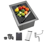 BoomHoze Évier Dissimulé 35x45cm Sous-Plan Inox Noir 1 Bac, Bar/Camping-Car | + Kit Pl. à Découper, Siphon, Bonde, Trop-Plein Inclus, Évier Cuisine/Ext./Camping-Car, Lavabo Bar/Jardin/Atelier Préparation