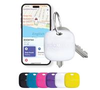 Boompods Boomtag Traceur Rechargeable - Localisateurs d'objets Compatible avec Apple Find My, Traceur Bluetooth Étanche IPX7, Étiquette de Suivi pour Portefeuilles, Bagages, Enfants - Blanc