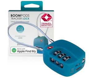 Boompods Cadenas Valise avec Fonction de Localisation - Cadenas Connectée avec Traceur Compatible avec Apple Find My App, Verrou Intelligent TSA pour Valise et Bagages, Batterie Rechargeable - Bleu