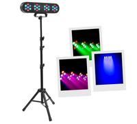 BoomTone DJ D-Tiene Jeu de lumières multicolore Disco Club DJ, 28 LED RGB de 1W, Dimmer, Kit complet avec support. Réglable en hauteur. Programmes automatiques, détection sonore, télécommande fournie.