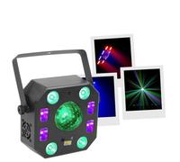 BoomTone Dj LightShow 5FX BoomToneDJ - Jeu de lumières à 5 effets - LZR, Stroboscope, Crystal Ball, UV, LED wash - Contrôle DMX