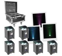 BoomToneDJ Pack de 6 projecteurs Ezbox, avec flightcase inclus, télécommande IR fournie, produit idéal pour éclairage de scène, éclairage de fête, éclairage architectural, sur batterie ou secteur