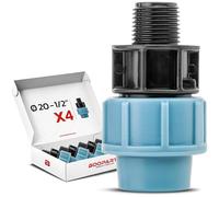 BOOPARTS - Manchon Mâle PP à Visser Ø20-1/2" 15/21 | Raccord Polypropylène pour Tube PE | Arrosage, Irrigation et Réseau d’Eau | Lot de 4