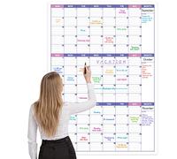 BooQool Grand calendrier mural effaçable à sec - Calendrier non daté de 3 mois, 70 x 101 cm, tableau blanc laminé effaçable et réutilisable avec 8 autocollants ronds, disposition verticale pour la