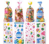 BOOSHMall Sacs en Cellophane motif de Pâques, Sac Bonbon Pâques, Sachets de Cadeaux Transparentsavec Cravates Torsadées, pour Fournitures de Fête de Pâques, 50pcs