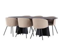 Ensemble Table à Manger & 6 Chaises Bootcut & Berit 230cm Noir & Beige