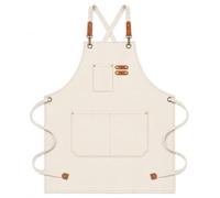 BOOWEN Tablier Cuisine Homme Tabliers en Toile avec 3 Poches Imperméable et Réglable Apron pour Barbecue, Restaurant,Jardin, Charpentier，76 * 68cm