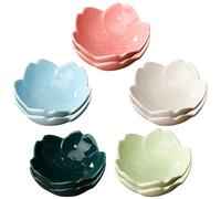 BORDEAG 10 Pièces Bols À Sauce, Mini Bols À Dessert, Bol À Trempette Fleurs Coupelles À Sauce En Céramique Bol À Snack Porcelaine Pour Dessert Soja Épices Collations (5 Couleurs)