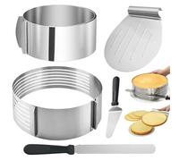 BORDEAG 5 Pièces Cercle Pâtisserie Verrouillable avec Coupe-Gâteau, Tortenretter et Palette, Cercle Pâtisserie en Acier Inoxydable Haut 8 cm pour Gâteaux en Étages, Mousses et Desserts