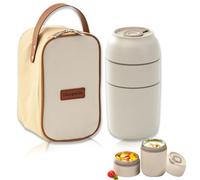 BORDEAG Boîte à déjeuner isotherme multifonctionnelle en acier inoxydable - 650 ml - Double paroi - Anti-fuite - Anti-fuite - Pour l'école et le bureau - Beige