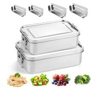 BORDEAG Lot de 2 boîtes à déjeuner en acier inoxydable de 850 ml + 1400 ml avec 2 compartiments de 850 ml, 2 boîtes de 1400 ml, boîte à déjeuner en acier inoxydable, boîte à lunch anti-fuite pour pain