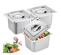 BORDEAG Lot de 3 récipients GN 1/6 en acier inoxydable avec couvercle - Hauteur 10 cm - Récipient gastronomique pour conservation des aliments, cuisson à la vapeur ou comme insert dans un chafing dish