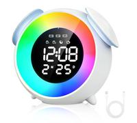 BORDEAG Réveil pour enfants, entraîneur de sommeil pour enfants, avec veilleuse 15 couleurs, fonction snooze, mode jour de la semaine/w nd, double alarme, 12/24, mode coucher de soleil, 7