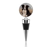 Border Collie1 Bouchons de vin personnalisés anti-fuite en métal réutilisables pour garder les vins frais amateurs