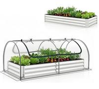 Bordure de jardin 3 en 1 avec serre, jardinière avec couvercle en PVC amovible et 2 fenêtres, plate-bande en métal avec fond ouvert, mini-serre d'extérieur pour légumes, herbes aromatiques et fleurs,