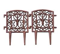 Bordure de Jardin Bordurette Grille Victorienne à Relier Motif Volutes et Fleurs de Lys en Fonte Patinée Marron 2x21x28cm